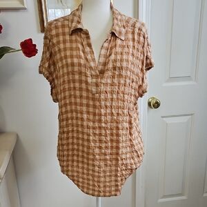 Jane and Delancey Gingham Blouse in Tan